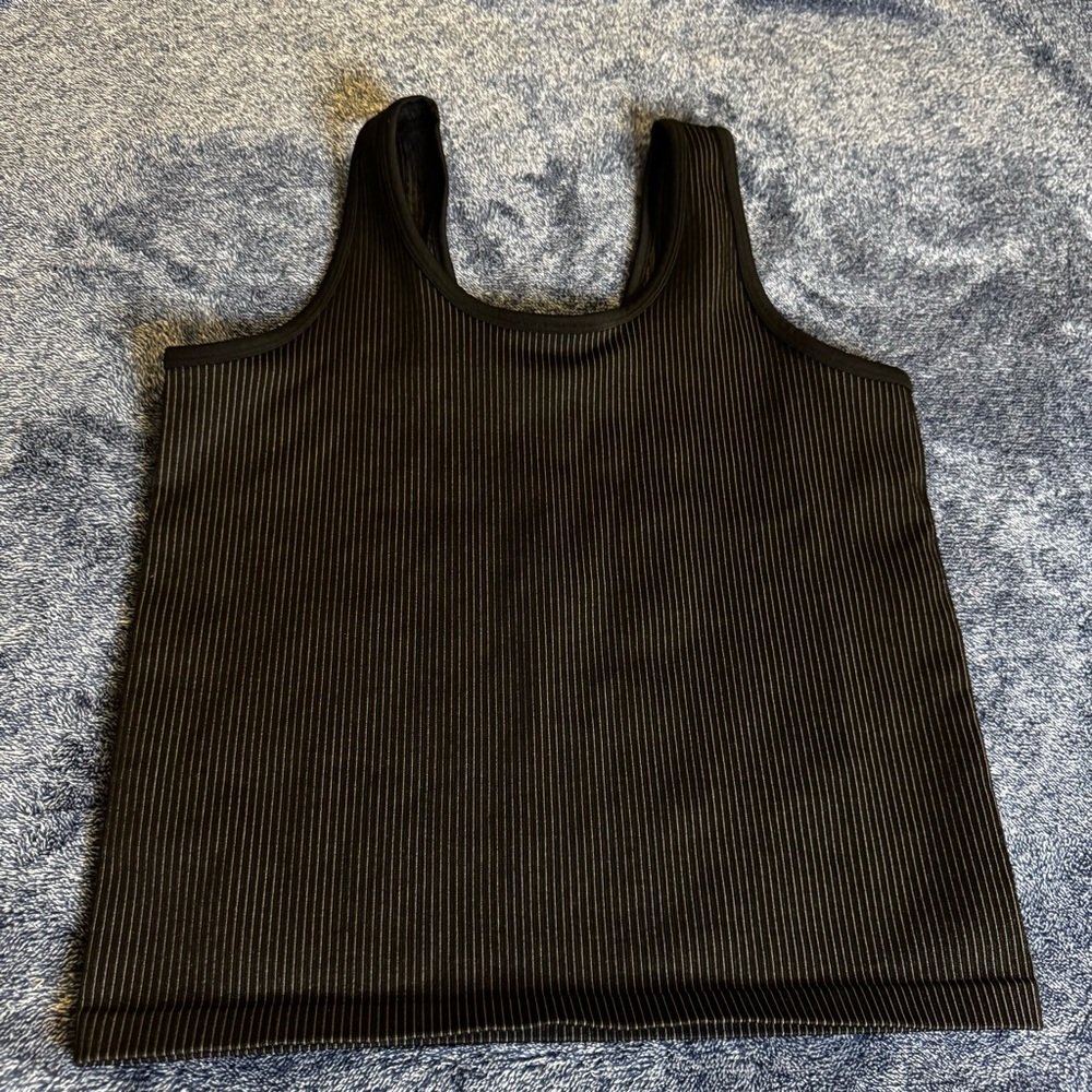 Offline by Aerie Black Stretch Ribbed Cropped Tank Top XXL Athletic Athleisure